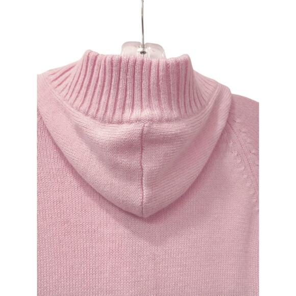 VTG 80s Chunky Cardigan Sz M Pink Knit Wood Toggle Buttons Hooded Barbiecore EUC - Picture 5 of 7